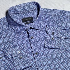 Bugatchi Button Up Shirt Mens Size XL Blue Plum Paisley Print 8 Way Stretch