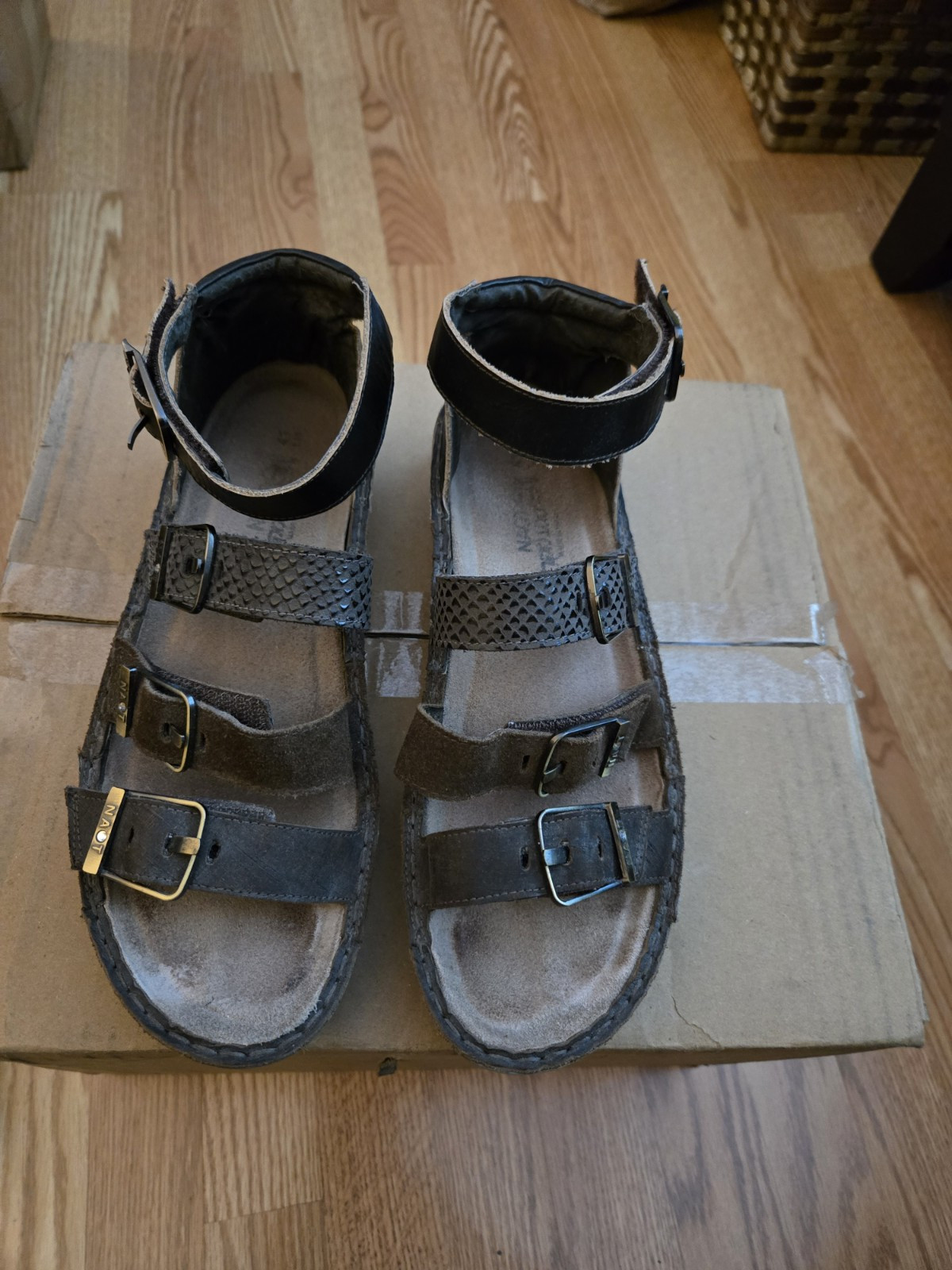 Naot Begonia Sandals Womens 10 Brown Leather Ankle Strap Wedge