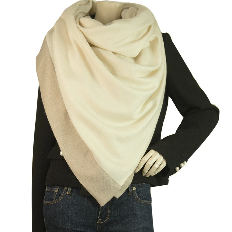 AGNONA Crema y Beige Cachemira y Seda Rectangular Grande Bufanda Mantón Pasmina Foto 2 de 4
