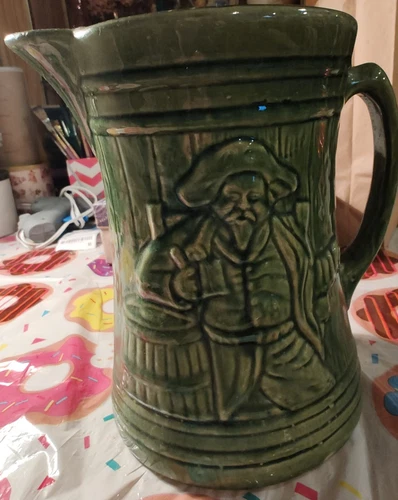 Vintage McCoy Pottery Green Buccaneer Stoneware Pitcher Tankard 1920s