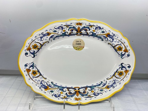 Nova Deruta Serving Platter Dish Bowl Yellow Trim Italy 13 " Ceramic Tray New - Picture 3 of 5