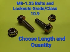 M8-1.25 x (CHOOSE LENGTH & QTY) Class 10.9 Flange Bolts & Lock Nuts Yellow Grade