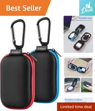 Rectangle Earbuds Carrying Case - Portable Organizer with Carabiner - Red Blue
