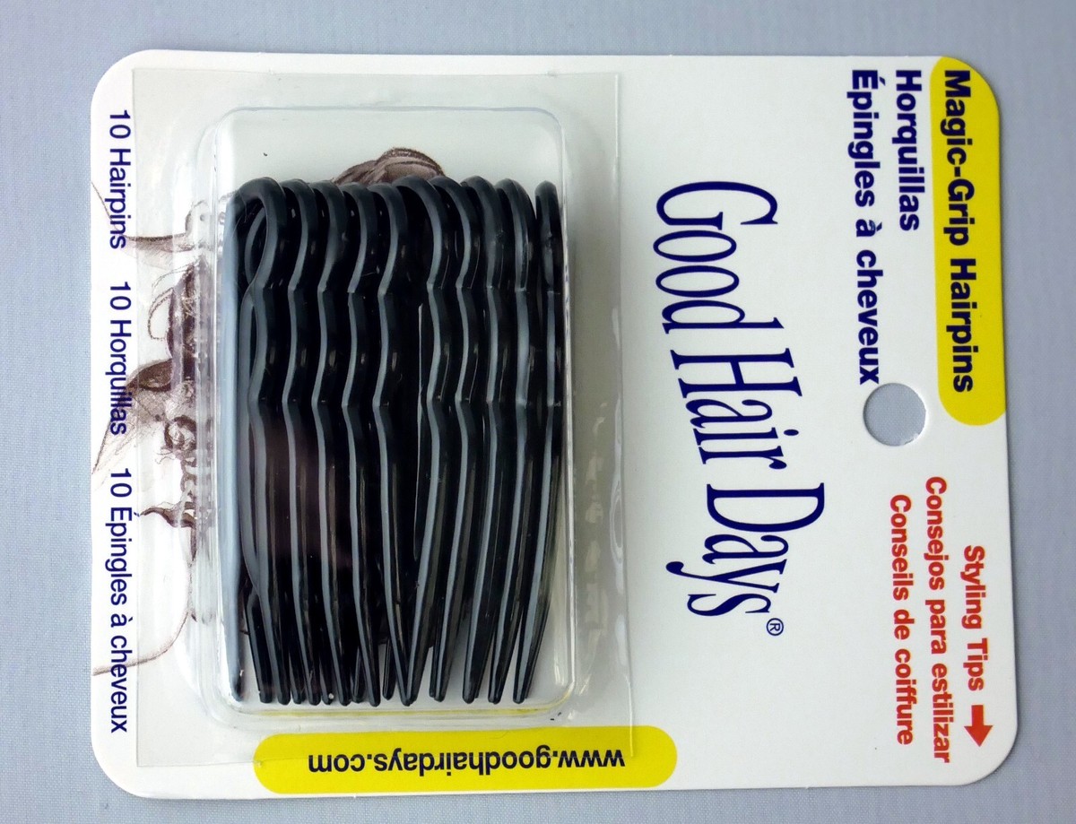 Good Hair Days Magic Grip Hairpins – 3 Packs (30 Pcs Total) – Brown, Black & Clear, 2 1/2 Inch