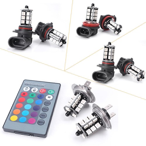 Pair 9005 9006 H11 H7 27SMD RGB LED Fog Light Driving Lamp Bulbs Remote Control