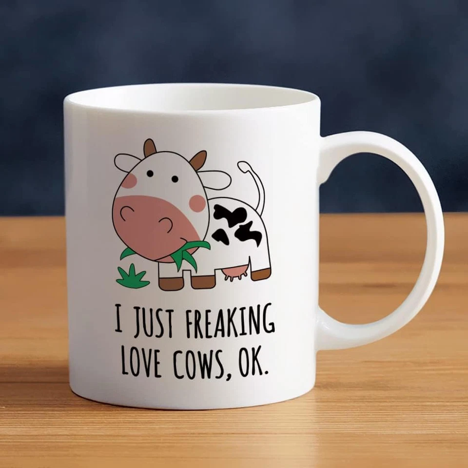 Taza de café de vaca, I Just Freaking Love Cows Ok taza de té de cerámica estampado de vaca Kawaii  Foto 2 de 4