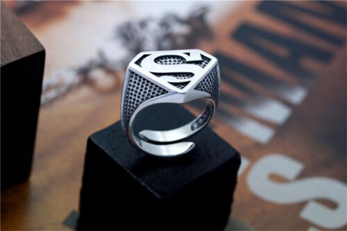 Bague Superman en argent sterling 925 bijoux hommes cosplay taille réglable - Photo 1 sur 7