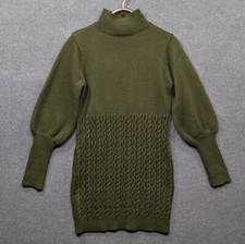 Lulus Cable Knit Sweater Dress Womens Medium Mock Neck Long Tunic Body Con Olive