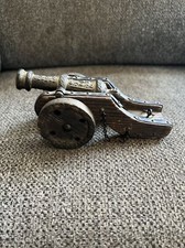 6 Vintage Antique Wood Cast Iron Cannon With Chains Wheels Turn