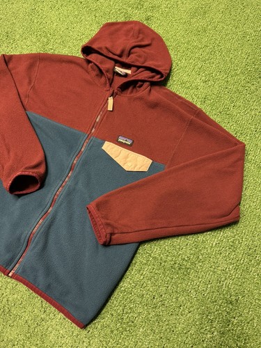 Patagonia Hoodie Boys Large 12 Red Blue Micro D Fleece Sweater Full Zip Outdoor - Picture 4 of 13