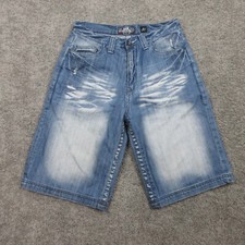 Akademiks Shorts Mens 30 Blue Faded Wide Leg Baggy Jean Jorts Faded Hip Hop Y2K