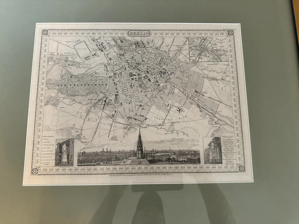1846 Berlin Plan – Bibliographical Inst. Hildburghausen Steel Engraving Framed - Image 3 of 4