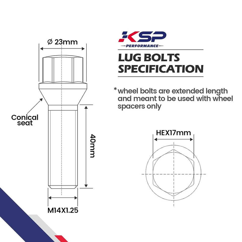 KSP 10 PIEZAS M14x1.25 pernos de orejetas asiento cónico vástago extendido de 40 mm para BMW i3 i8 M5 M6 Foto 2 de 4