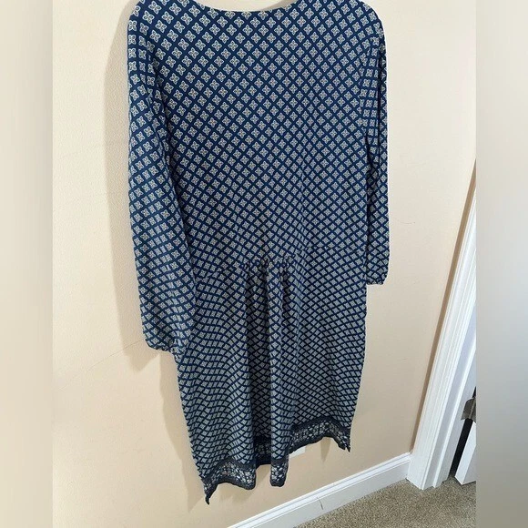 Lands End Dress Floral Midi Cotton 3/4 Sleeve Mixed Print Knit Size L 14-16 - Image 2 of 4