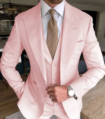 Business 3Pcs Men's Suits Lapel Slim Fit Jacket Wedding Groom Blazer Tuxedo - Foto 3 di 27