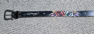 Vintage Ed Hardy 90s Y2K Leather Belt Panther Spell Out 
