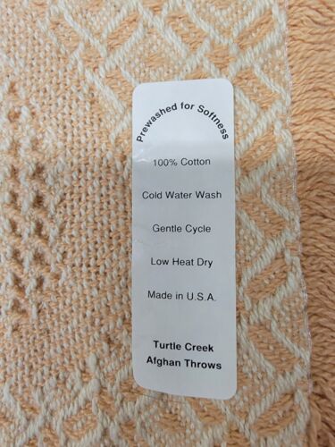 Turtle Creek Afghan Throw Heart To Heart Peach & Ivory 48"×60" 100% Cotton USA - Picture 10 of 15