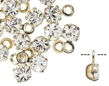 Drop, Charm, 24 Gold Plated Brass Swarovski Crystal Clear 3-3.2mm Round Drop *