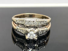 Wedding Set Diamond 14K Yellow Gold Engagement Ring Band Women's Size 6.25