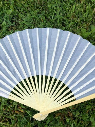 Silk Fan for Wedding Favor, Hand Fan for Wedding Ceremony, Ivory, Gray, Red - Picture 6 of 10