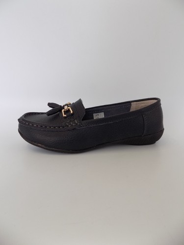 Blue Shoes Wide Fit Size 5 Womens Navy Leather Flat Loafer Low Heel School Work - Picture 4 of 14