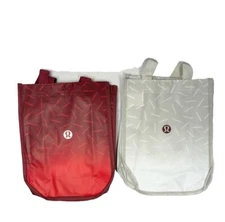 Lululemon Reusable Shopping Gift Bag Yoga Logo Small Tote Lot 2 Off White & Red