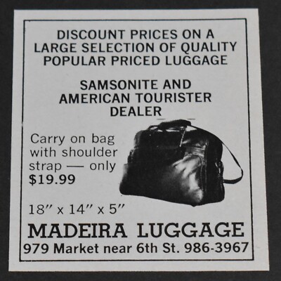 1979 Print Ad San Francisco Madeira Luggage Samsonite American Tourister Dealer