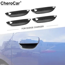 4x Door Handle Bowl Cover Trim for Dodge Charger 2015+ Carbon Fiber Accessory