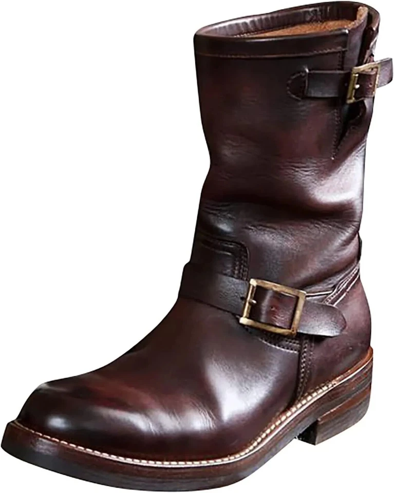 Handmade Men's Brown Leather Motorcycle Boots, Men Brown Work Boots, Biker Boots - Image 2 of 4