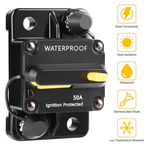 Interruttore 50 Ampere con Reset Manuale, Briidea 12V- 48VDC Impermeabile In Linea F - Foto 2 di 12