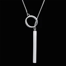 Bar with Round Charm Necklace Sterling Silver