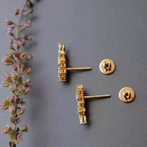 Women's 14K Yellow Gold Plated Marquise Lab-Created Diamond Ear Climber Earrings - Picture 4 of 8