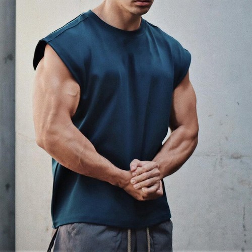 Mens Sleeveless Muscle Tee Cotton Solid Blank Tank T Shirt Hot Summer Gym Top - Picture 16 of 29