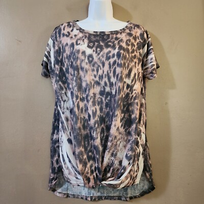 Weekend Suzanne Betro Womens Pullover Tunic Tee Size M Dolman Knotted Hem Top