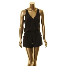 BCX NEW Women's Black Solid Lace-trim Surplice Romper S TEDO