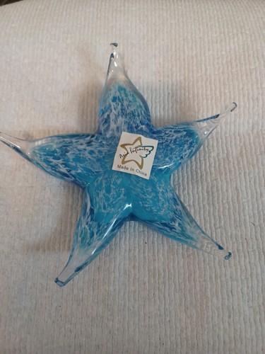 Large Art Glass Starfish Paperweight or Decoration Blue White Swirl - Picture 5 of 6