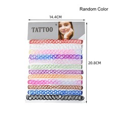 12pcs Rainbow Stretch Choker Creative Women Set Necklace Elastic Tattoo Vintage