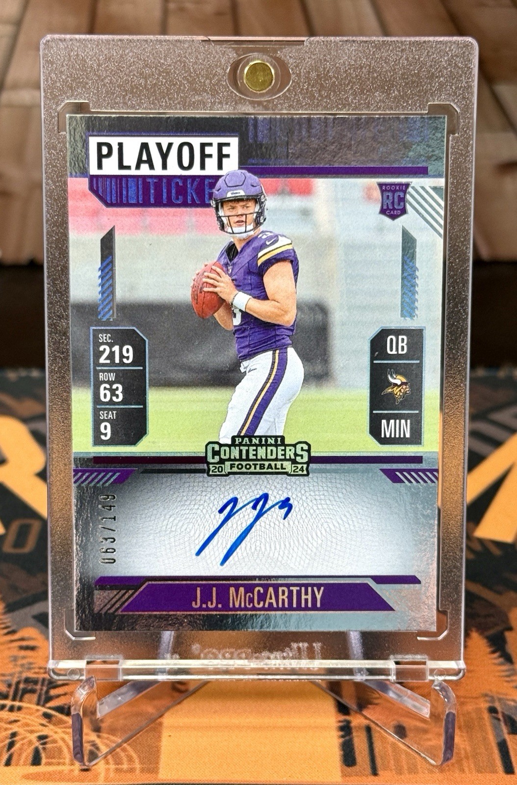 J.J. McCarthy 2024 Contenders Playoff Ticket Rookie Auto /149 #101 VIKINGS SSP