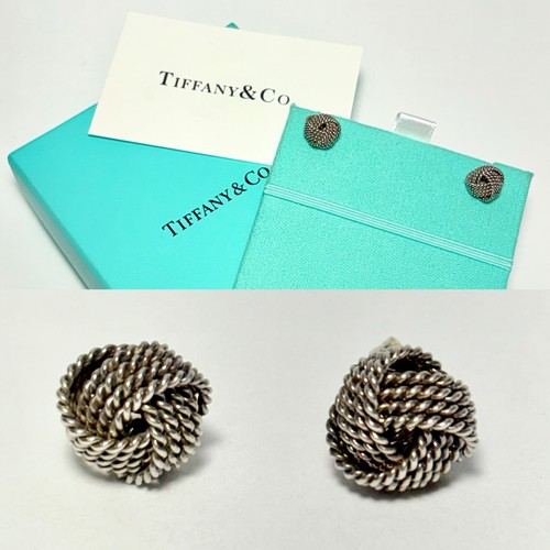 Tiffany & Co. Somerset Sterling Silver Twist Knot Stud Earrings 2.6g with Box
