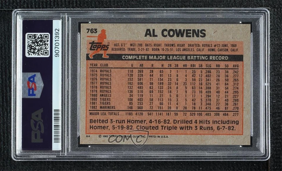 1983 Topps Al Cowens #763 PSA 7 - Image 2 of 2