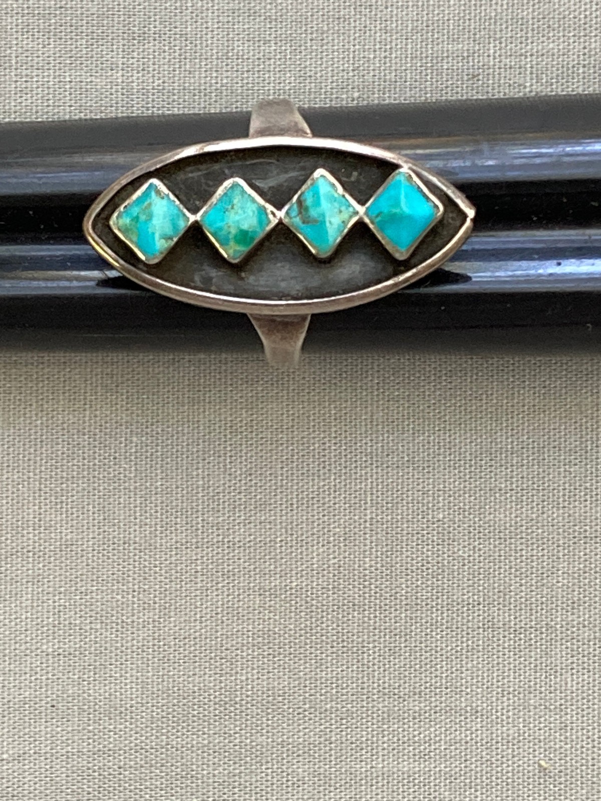 Silver and Turquoise Shadow Box Ring Native Ameri… - image 4