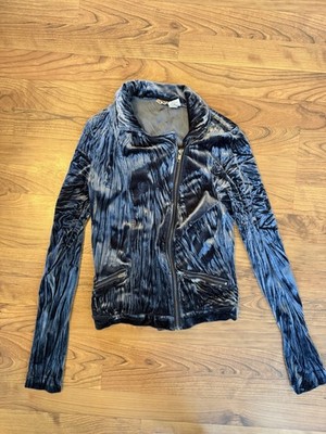 VTG Mudd Women s XS Blue Crushed Velvet Full Zip Jacket Pockets Slim 90s Y2K
