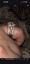 925 Silver Pear-Cut Clear Diamond Halo Engagement/Wedding Ring Set Size 7