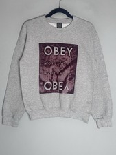 Felpa uomo Obey piccola grigia logo grafico girocollo streetwear maglione