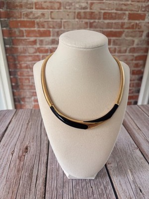 Vintage 1980s Monet Necklace Gold and Black Collar Choker