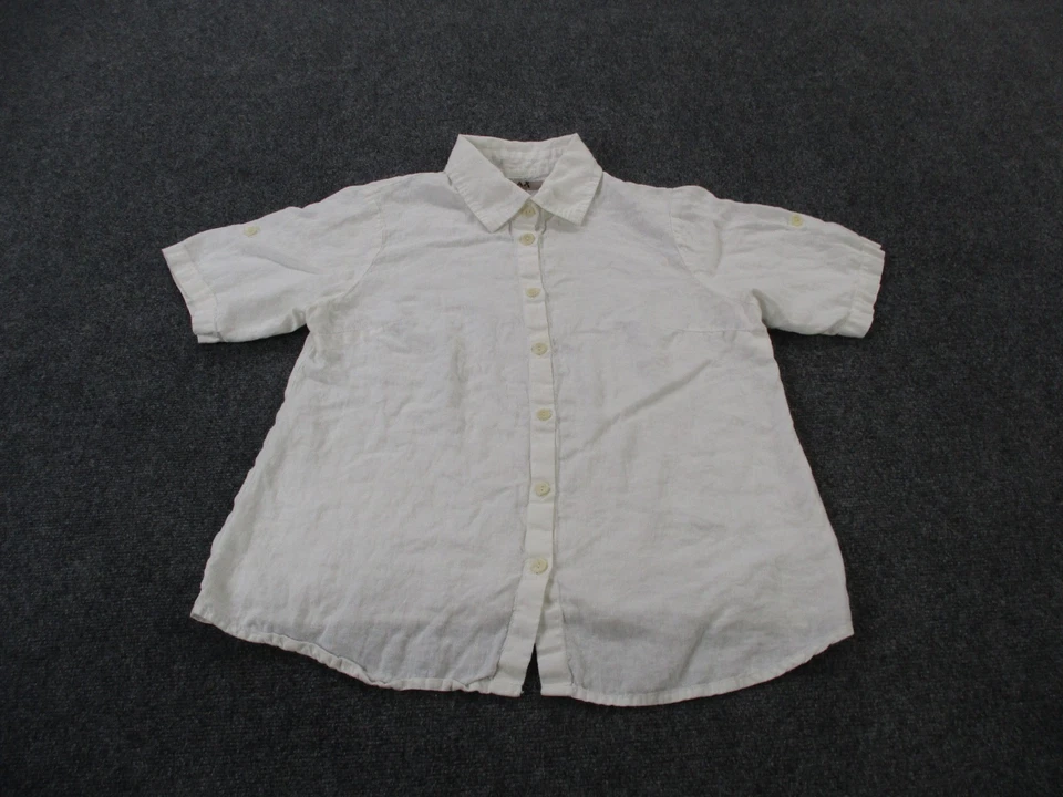 Camisa de lino para mujer M blanca lino negocios pulóver ligero transpirable clásico Foto 2 de 4