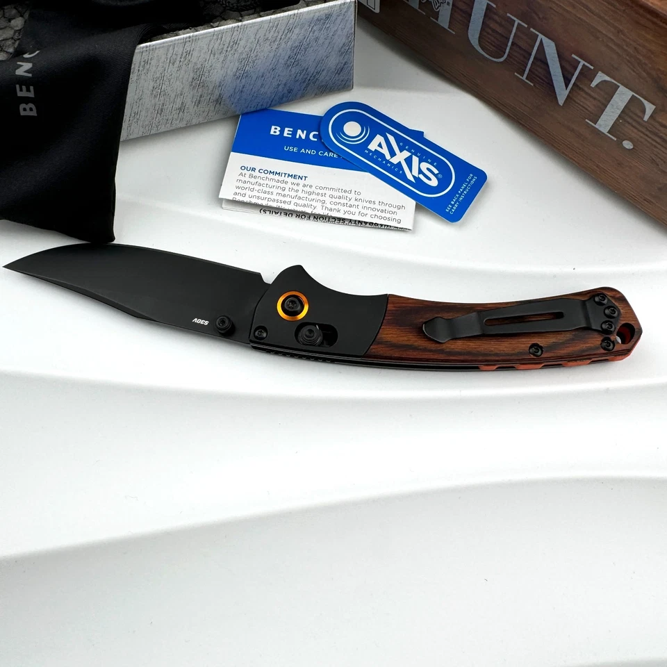 Cuchillo plegable Benchmade 15085-2 Mini Crooked River CPM-S30V negro aluminio madera Foto 3 de 4