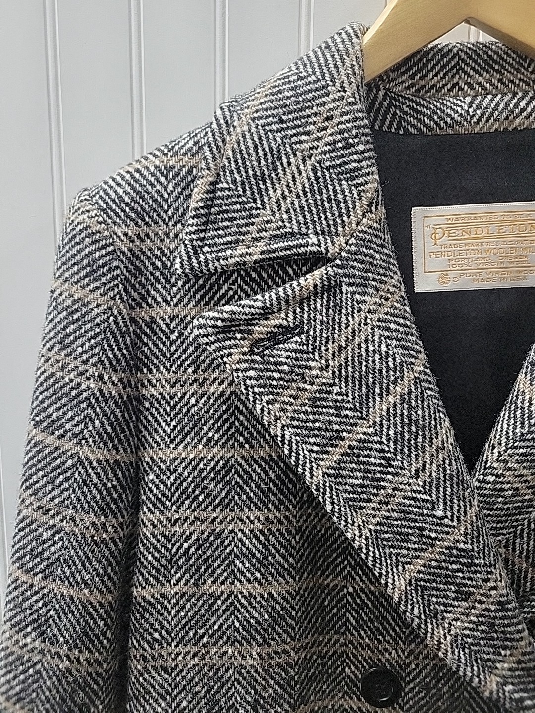 VTG Pendleton Wool Double Breasted Herringbone Tr… - image 2