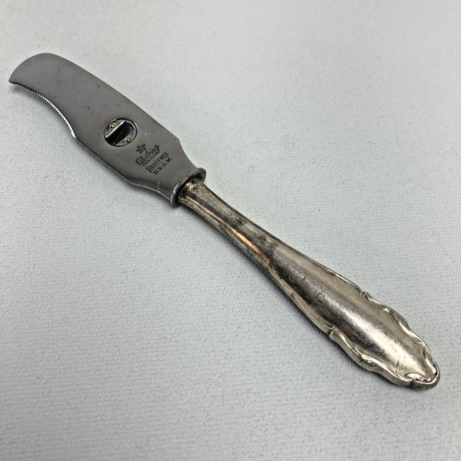 (RefJOH34) Antique rare silver plated fruit peeler Pfeilring Solingen Germany