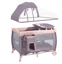 Pamo Babe Baby Playard w/ Bassinet Changing Table Wheels Canopy Foldable Pink